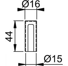 Dessin technique avec dimensions : diamètre 16, diamètre 15, hauteur 44