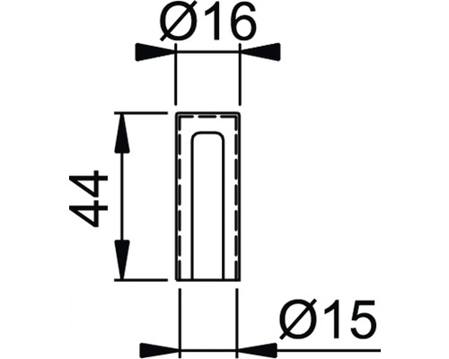 Dessin technique avec dimensions : diamètre 16, diamètre 15, hauteur 44