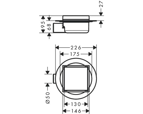 Dessin technique d''un siphon avec indications de dimensions