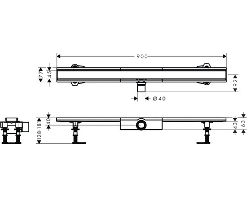 Schéma technique d''un caniveau de douche avec dimensions