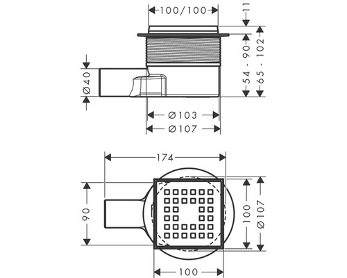 Schéma technique d''une évacuation de sol avec dimensions
