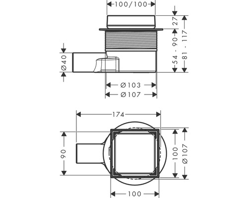 Schéma technique d''un drain avec indications de mesure
