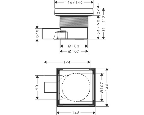 Dessin technique d''un écoulement avec indications de mesure