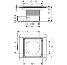 Schéma technique d''une évacuation de sol avec indications de dimensions
