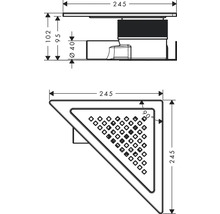 Dessin technique d''un siphon d''angle avec des dimensions de 245 x 245 millimètres et un diamètre de tuyau de 40 millimètres.