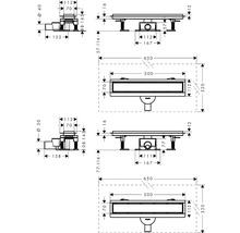 Schéma technique d''un siphon de douche avec indications de mesure