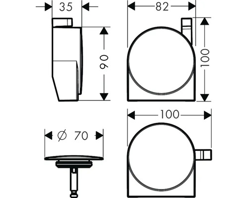 Dessin technique d''un siphon avec les dimensions