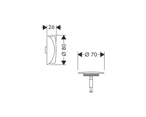 Dessin technique d''un bouchon de lavabo avec indications de dimensions