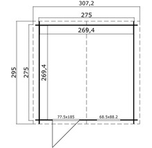Grundriss eines Gartenhauses mit Maßangaben