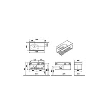 Technische Zeichnung eines Waschtischunterschranks mit Maßen