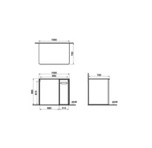 Technische Zeichnung eines Badezimmerschranks mit Maßen