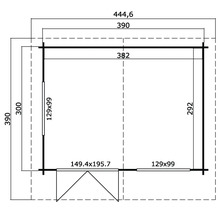 Grundriss eines Gartenhauses mit Maßangaben