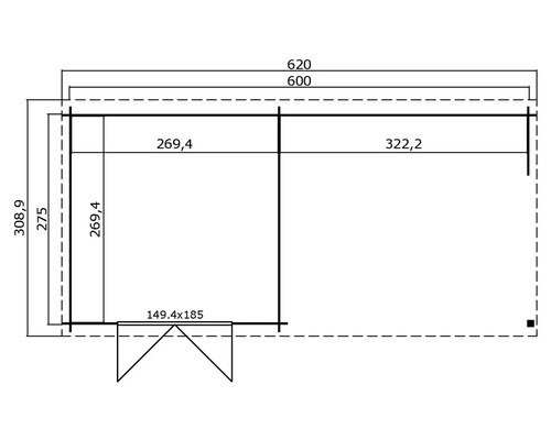 Grundriss eines Gartenhauses mit Maßangaben