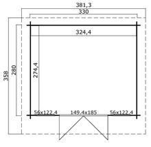 Grundriss eines Gartenhauses mit Maßangaben