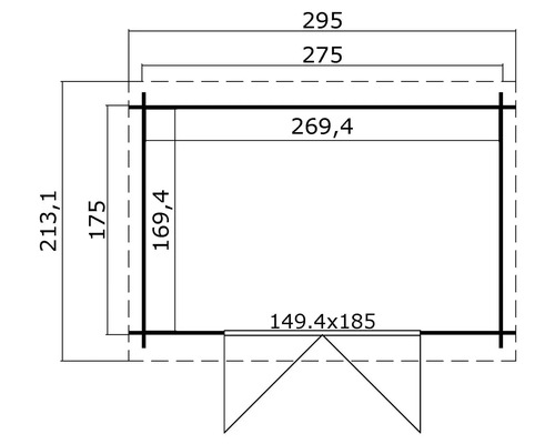 Grundriss eines Gartenhauses mit Maßangaben