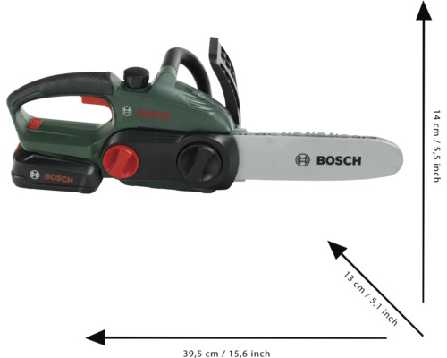 Bosch Kettensäge Spielzeug mit den Maßen 39,5 x 14 x 13 cm
