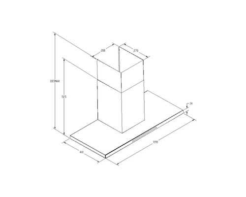 Schéma technique d''une hotte aspirante avec dimensions