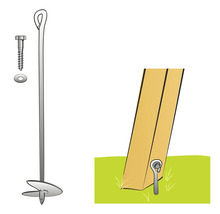 Erdanker mit Schraube und Unterlegscheibe zur Befestigung von Holzpfosten im Garten