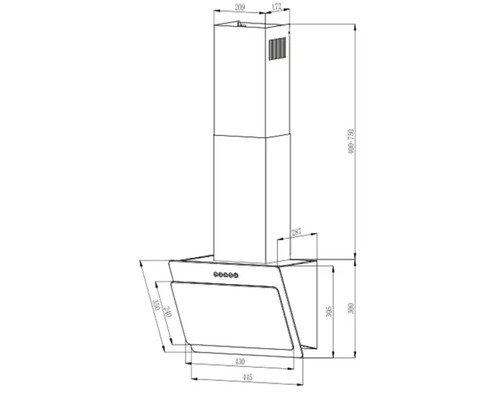 Dessin technique d''une hotte aspirante avec indication des dimensions