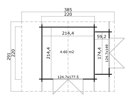 Grundriss eines Gartenhauses mit Maßangaben