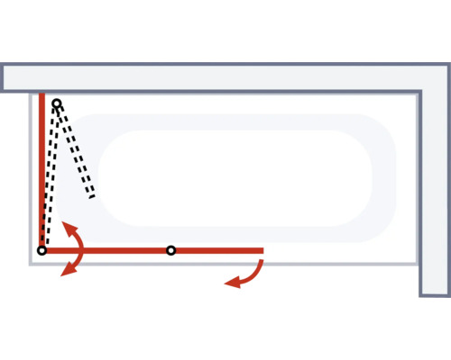 Illustration d''une baignoire avec pare-baignoire pivotant
