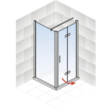 Illustration d''une douche d''angle avec fonction de porte battante.