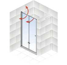 Schéma d''une porte de douche pivotante dans une salle de bain