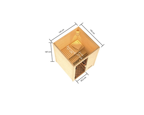 Sauna mit Maßen 145 cm x 145 cm x 187 cm