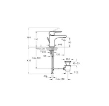 Schéma technique d''un robinet de lavabo avec dimensions