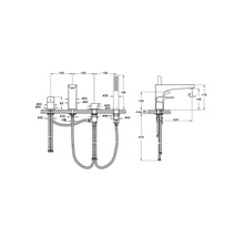 Schéma technique d''un robinet de salle de bains avec dimensions