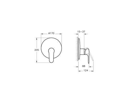 Dessin technique d''un robinet de salle de bain avec dimensions