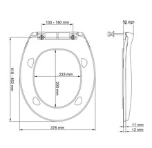 Technische Zeichnung eines WC-Sitzes mit Maßangaben