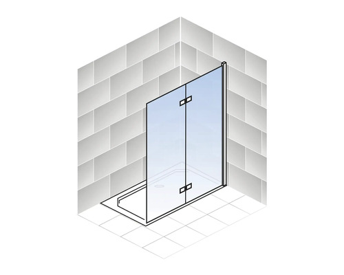 Douche d''angle avec porte pliante en verre