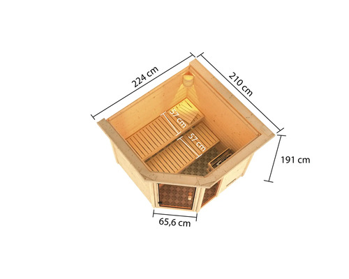Image d''un sauna en bois avec dimensions