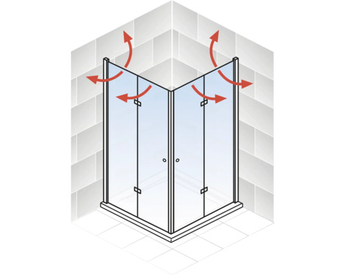 Douche d''angle avec flèches indiquant la ventilation
