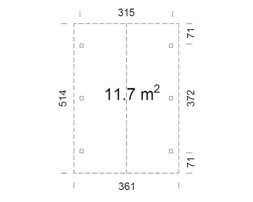 Grundriss mit Maßangaben und einer Fläche von 11.7 Quadratmetern