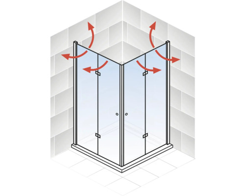 Illustration d''une douche d''angle avec des flèches indiquant la circulation de l''air