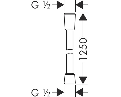 Technische Zeichnung eines Siphons mit G 1/2 Anschluss und einer Länge von 1250 Millimeter