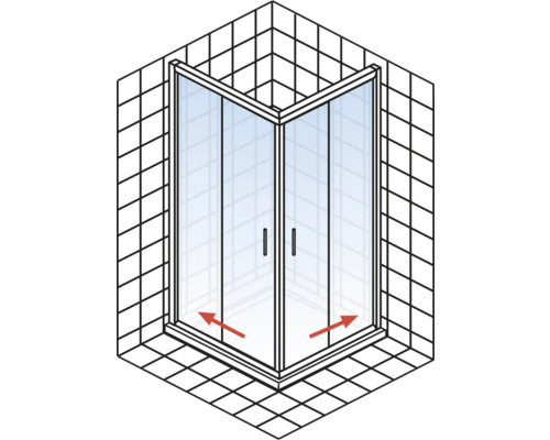 Douche d''angle avec portes en verre et poignées