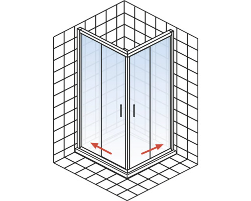 Douche d''angle avec deux portes dans une salle de bain carrelée