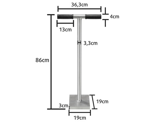 Image avec les dimensions d''un outil d''enfoncement dans le sol