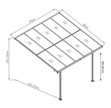 Technische Zeichnung einer Terrassenüberdachung mit Maßangaben