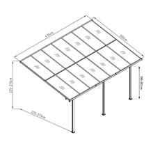 Technische Zeichnung einer Terrassenüberdachung mit Maßangaben