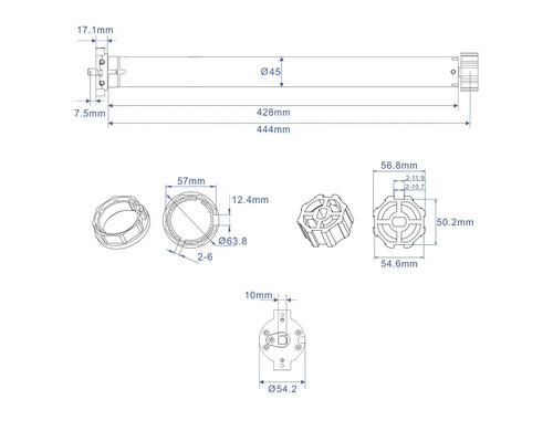 Dessin technique avec les dimensions de différents composants de volet roulant