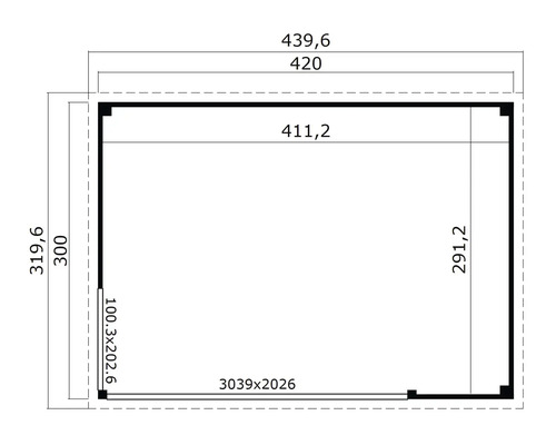 Plan d'un abri de jardin avec indications de dimensions
