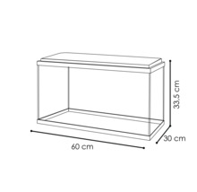 Aquarium avec des dimensions de 60 cm x 30 cm x 33,5 cm