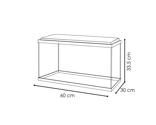 Aquarium avec des dimensions de 60 cm x 30 cm x 33,5 cm