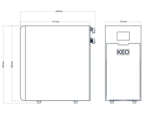 Schéma technique d''un refroidisseur de boissons avec dimensions