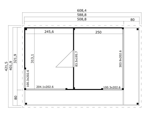 Plan d'un abri de jardin avec indications de dimensions