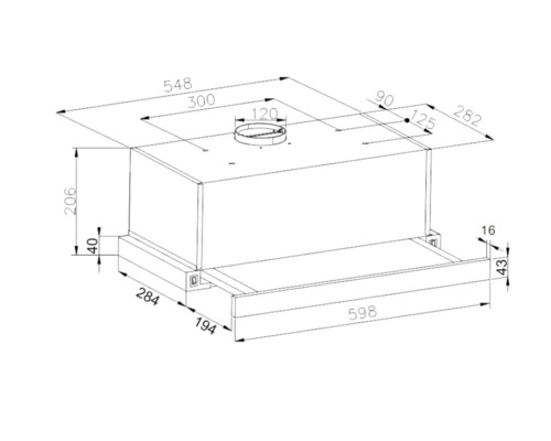 Dessin technique d''une hotte aspirante avec indication des dimensions